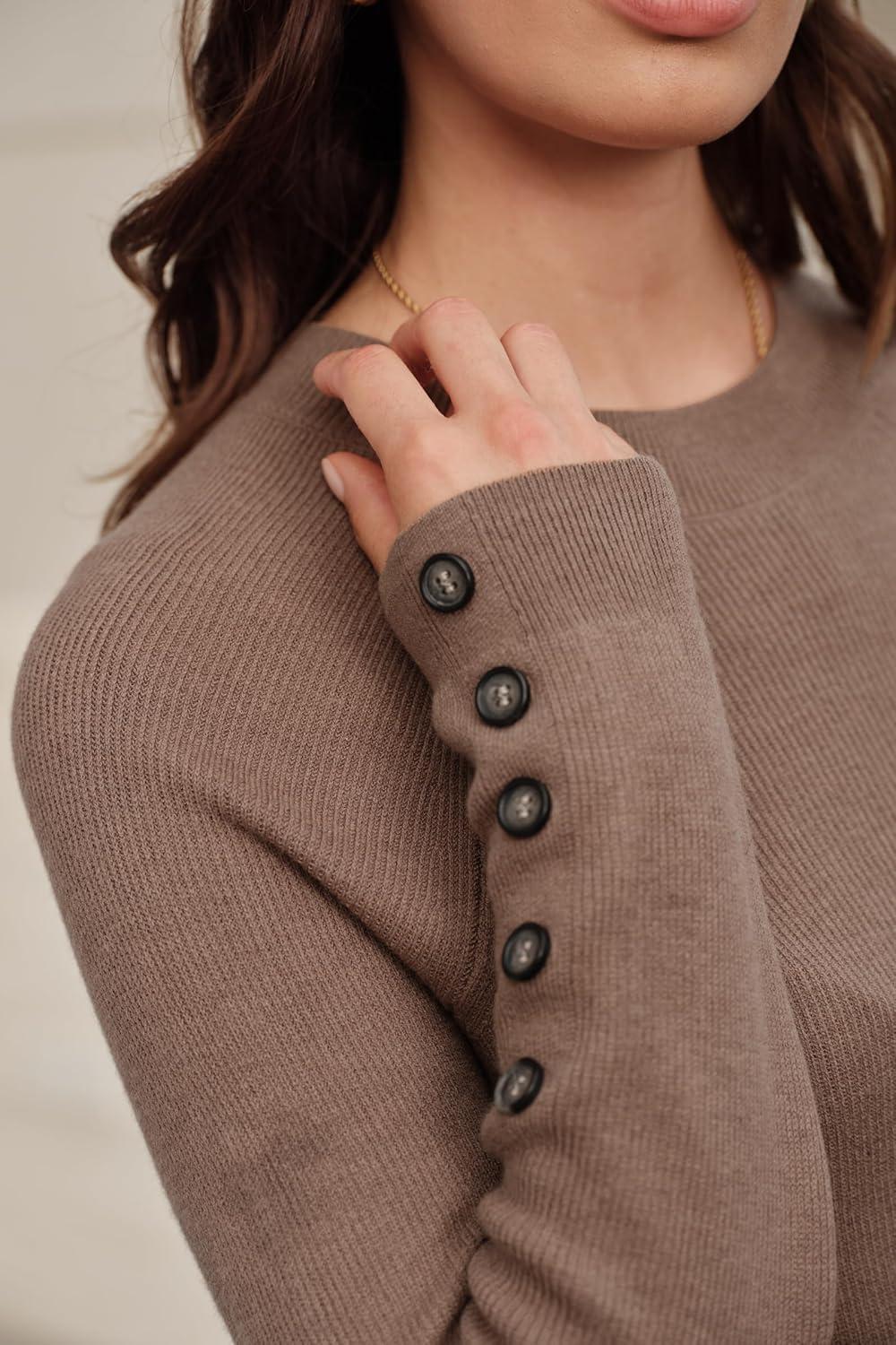 imageArachampampCloz Womens Wool Blend Sweater 2 Piece Sets Fall Business Long Sleeve Top Midi Skirts Outfits 2025Brown