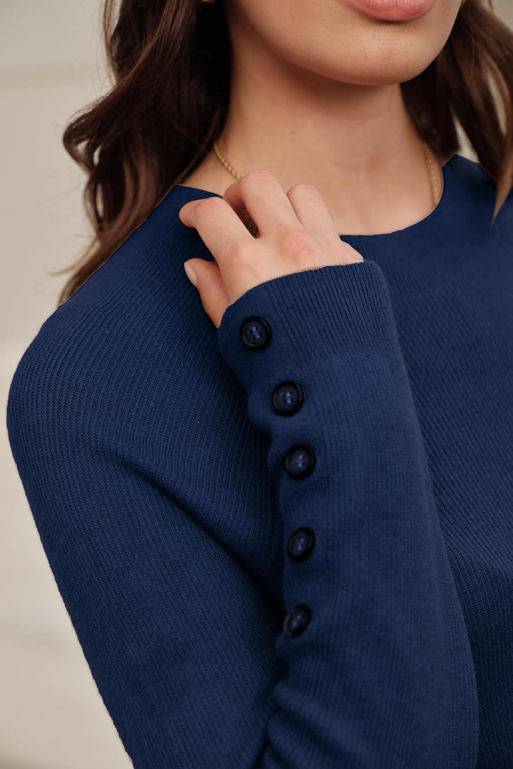 imageArachampampCloz Womens Wool Blend Sweater 2 Piece Sets Fall Business Long Sleeve Top Midi Skirts Outfits 2025Navy