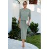 imageArachampampCloz Womens Soft 2 Piece Sets Summer Crochet Top and Midi Slit Skirt Outfits 2025Grey Green