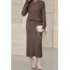 imageArachampampCloz Womens Wool Blend Sweater 2 Piece Sets Fall Business Long Sleeve Top Midi Skirts Outfits 2025Coffee