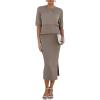 imageArachampampCloz Womens Soft 2 Piece Sets Summer Crochet Top and Midi Slit Skirt Outfits 2025Pale Brown