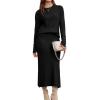 imageArachampampCloz Womens Wool Blend Sweater 2 Piece Sets Fall Business Long Sleeve Top Midi Skirts Outfits 2025Black