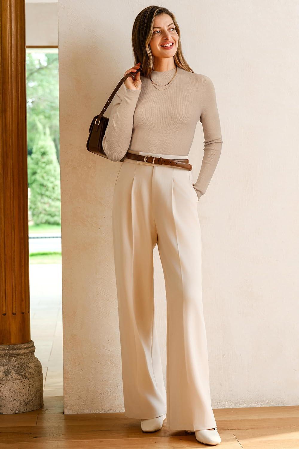 imageArachampampCloz Womens Wool Blend Summer Fall Seamless Rip Resistant Tops Opaque ShirtsAapricot