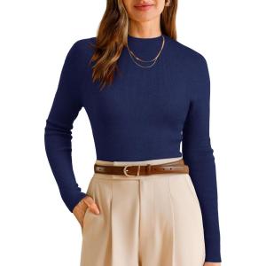 imageArachampampCloz Womens Wool Blend Summer Fall Seamless Rip Resistant Tops Opaque ShirtsAnavy