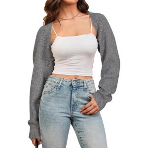 imageArachampampCloz Womens Wool Blend Bolero Shrug Fall Fashion Cropped Cardigans 2025Grey