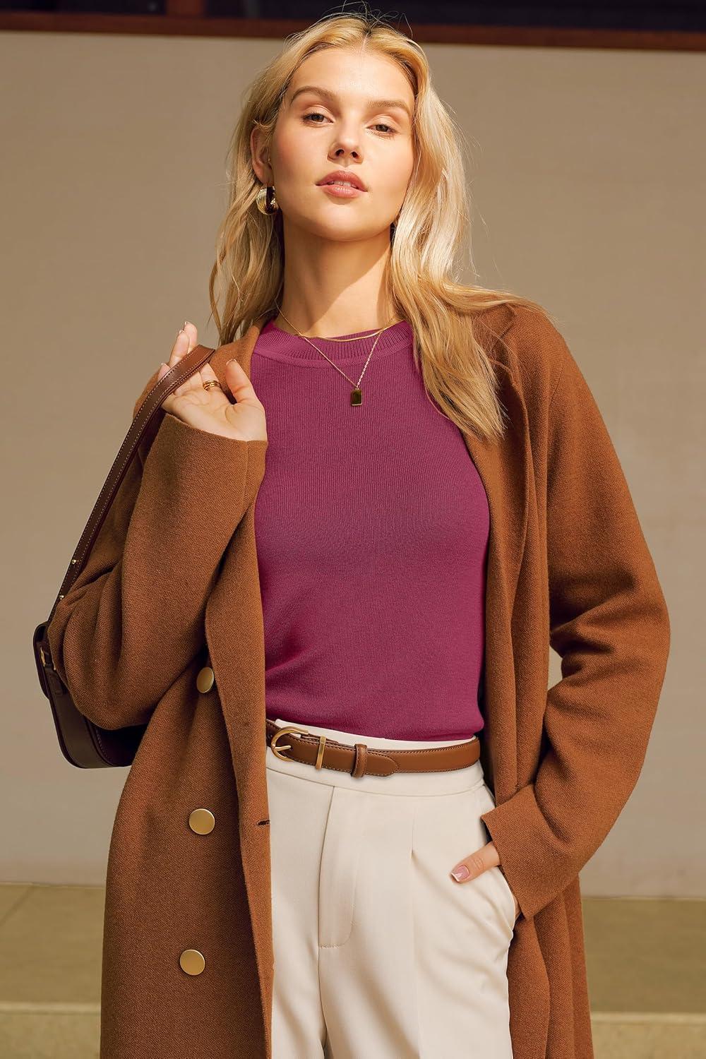 imageArachampampCloz Womens Wool Blend Classic Crew Neck Casual Fall SweatersRaspberry Pink