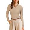 imageArachampampCloz Womens Wool Blend Polo Sweater Shirt Business Casual Slim Fitted Fall Tops 2025Apricot