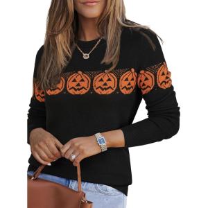 imageArachampampCloz Womens Wool Blend Classic Crew Neck Casual Fall SweatersHalloween Pumpkin