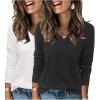 imageArachampampCloz 2 Pack Womens Sweaters 2024 Lightweight Soft V Neck Long Sleeve Fall Tops Fashion Clothes Casual Shirts PulloverBlackbeige Off White