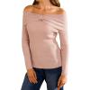 imageArachampampCloz Womens Wool Blend Slim Fit Off The Shoulder Fall Sweater 2025Pale Pink