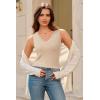 imageArachampampCloz Womens Wool Blend Sweaters Non See Through Double VNeck AllSeason Tank 2025Khaki
