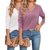 imageArachampampCloz 2 Pack Womens Sweaters 2024 Lightweight Soft V Neck Long Sleeve Fall Tops Fashion Clothes Casual Shirts PulloverOff Whitegrey Purple