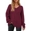 imageArachampampCloz Womens Wool Blend Oversized V Neck Casual Sweaters 2025Dark Red
