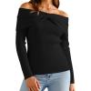 imageArachampampCloz Womens Wool Blend Slim Fit Off The Shoulder Fall Sweater 2025Black