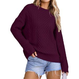 imageArachampampCloz Womens Wool Blend Cable Knit Fall Winter Chunky Oversized Sweaters 2025Burgundy Dark Red