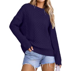 imageArachampampCloz Womens Wool Blend Cable Knit Fall Winter Chunky Oversized Sweaters 2025Navy