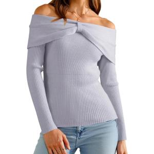 imageArachampampCloz Womens Wool Blend Slim Fit Off The Shoulder Fall Sweater 2025Light Gray