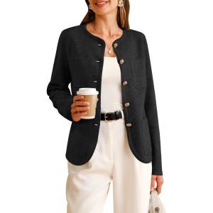 imageArachampampCloz Womens Wool Blend Sweater Blazers Business Casual Jacket with Pockets 2025Black