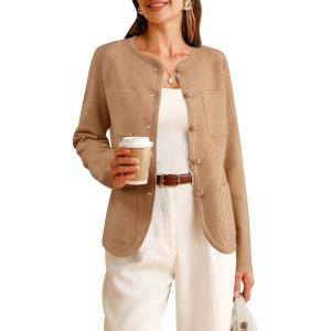 imageArachampampCloz Womens Wool Blend Sweater Blazers Business Casual Jacket with Pockets 2025Brown