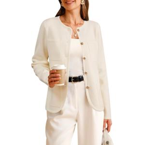 imageArachampampCloz Womens Wool Blend Sweater Blazers Business Casual Jacket with Pockets 2025White