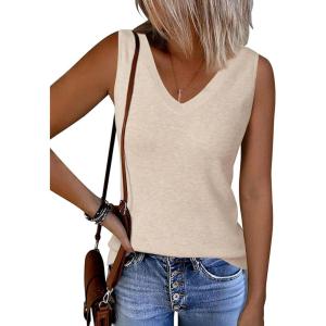 imageArachampampCloz Womens Wool Blend Sweaters Non See Through Double VNeck AllSeason Tank 2025Apricot