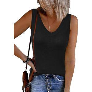 imageArachampampCloz Womens Wool Blend Sweaters Non See Through Double VNeck AllSeason Tank 2025Black