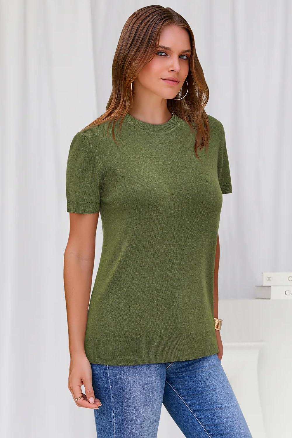 imageArachampampCloz Womens Wool Blend Business Casual Essential Fall Layering Pullover SweatersGrass Green