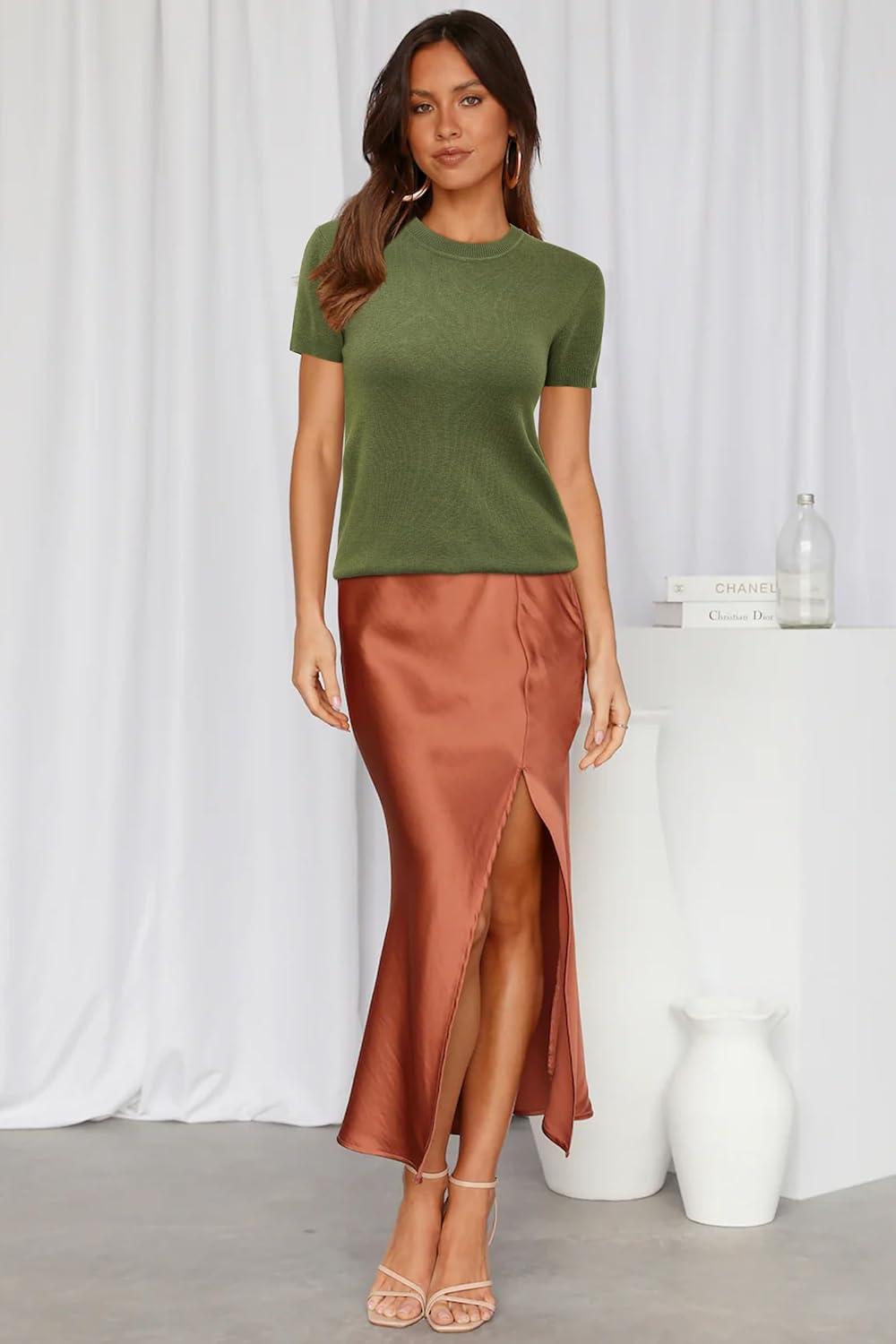 imageArachampampCloz Womens Wool Blend Business Casual Essential Fall Layering Pullover SweatersGrass Green