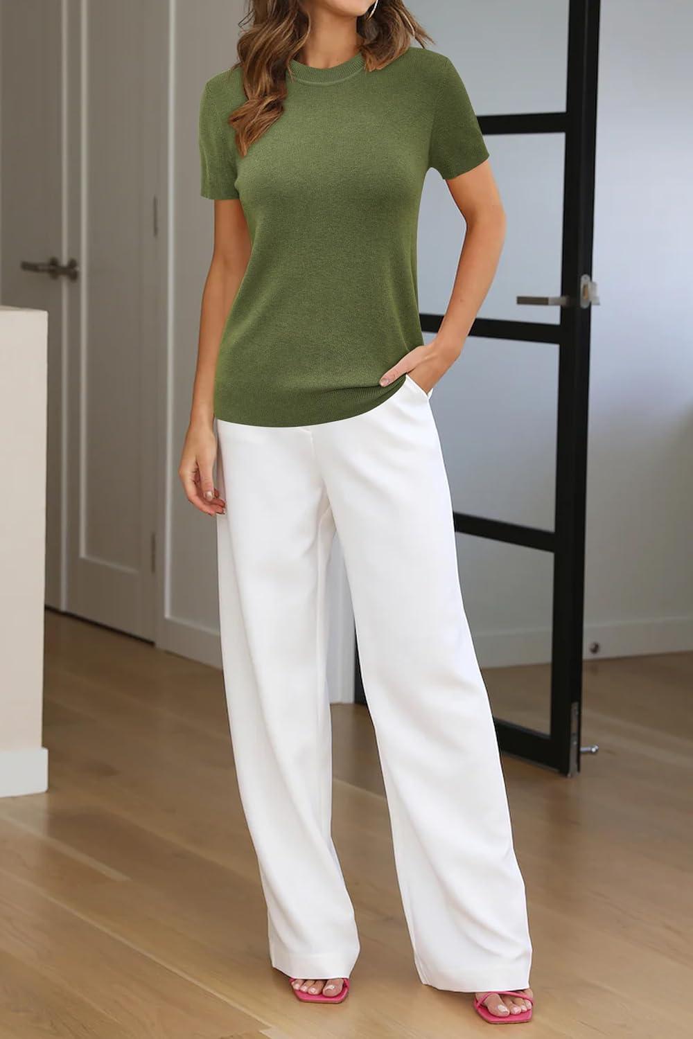 imageArachampampCloz Womens Wool Blend Business Casual Essential Fall Layering Pullover SweatersGrass Green