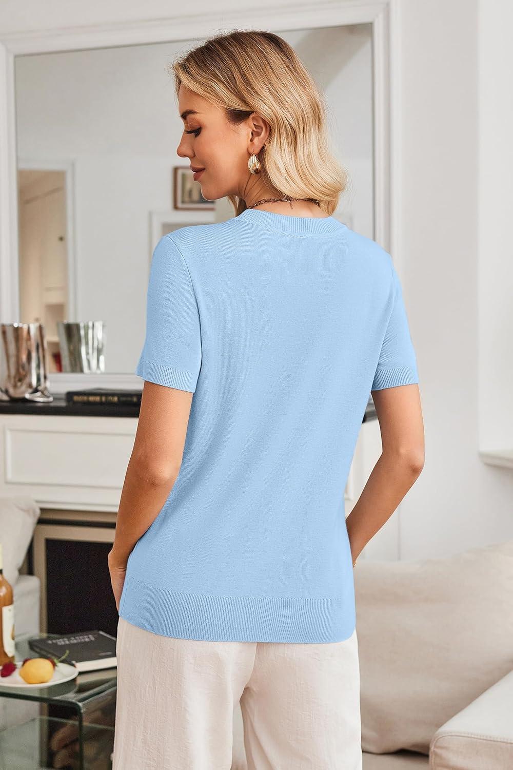 imageArachampampCloz Womens Wool Blend Business Casual Essential Fall Layering Pullover SweatersLight Blue5120