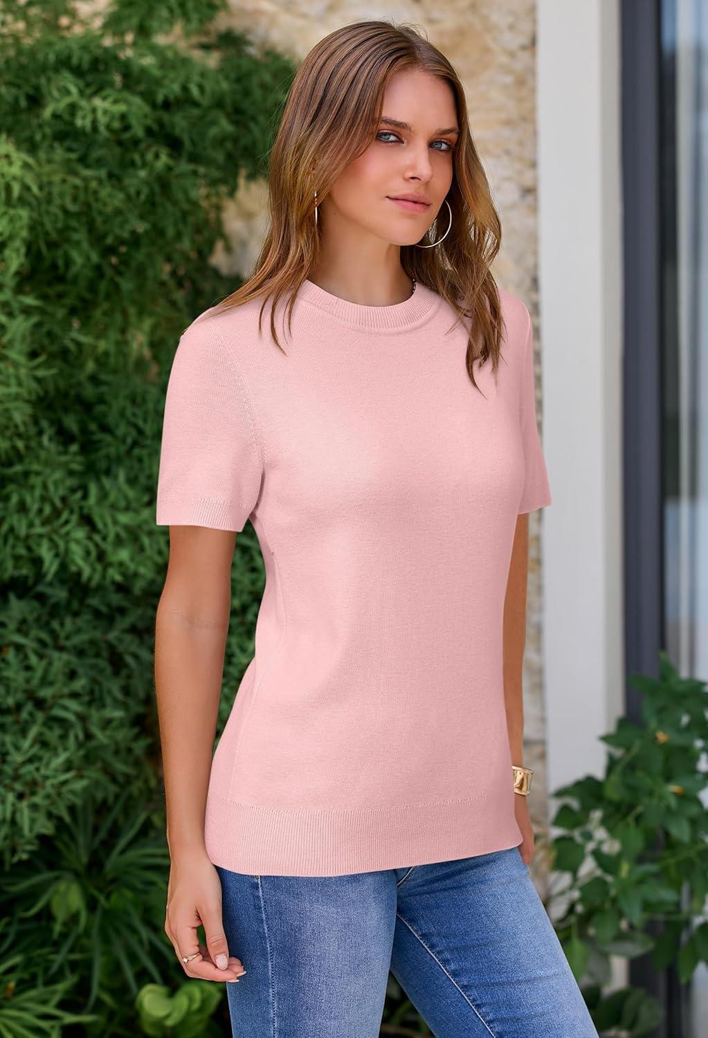 imageArachampampCloz Womens Wool Blend Business Casual Essential Fall Layering Pullover SweatersLight Pink