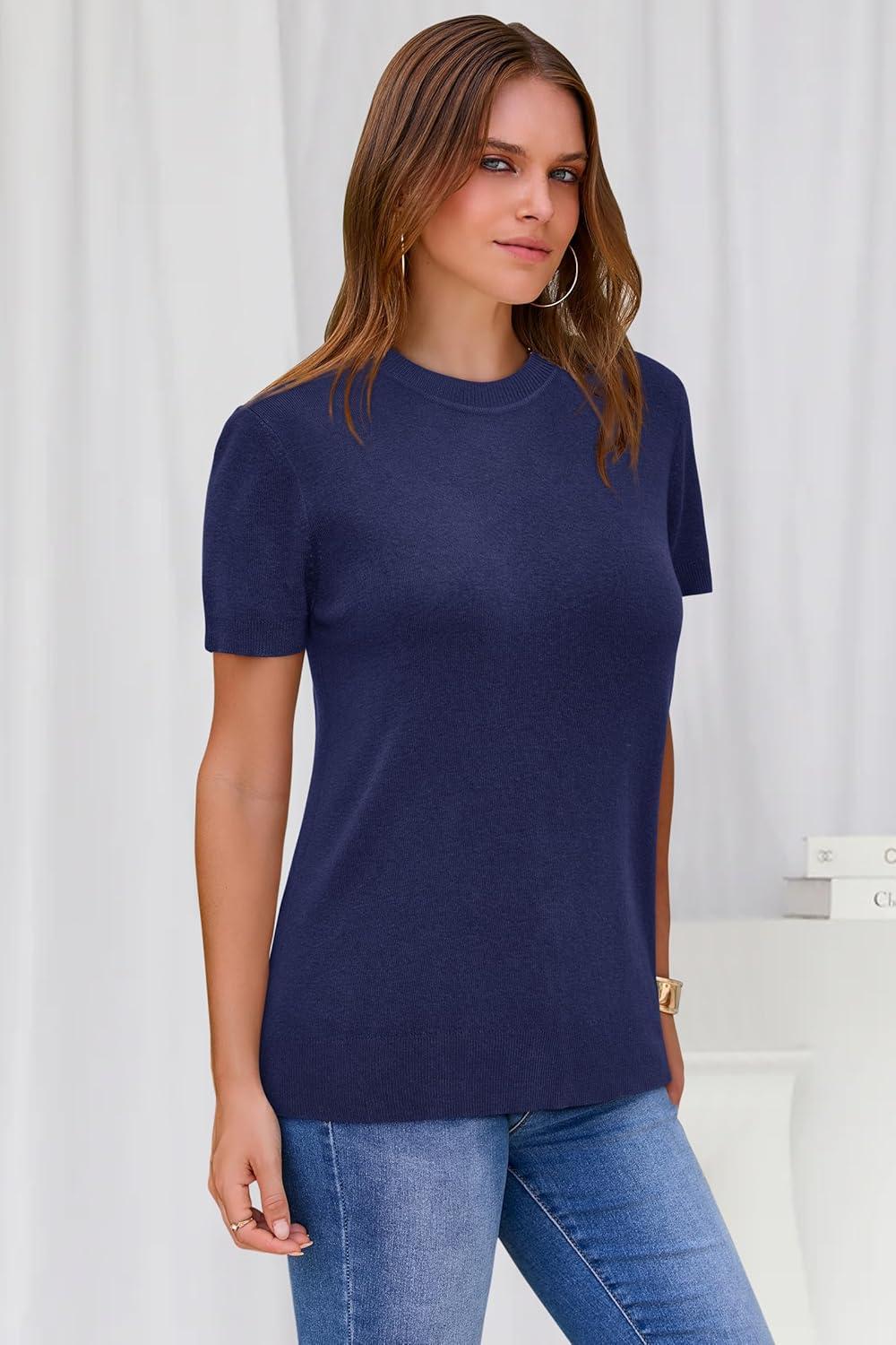 imageArachampampCloz Womens Wool Blend Business Casual Essential Fall Layering Pullover SweatersNavy Blue