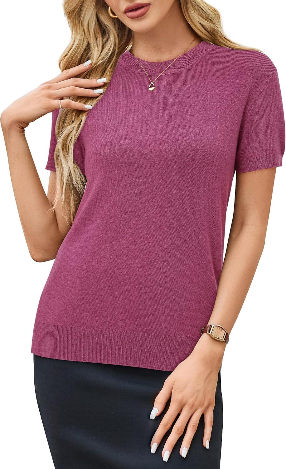 imageArachampampCloz Womens Wool Blend Business Casual Essential Fall Layering Pullover SweatersRaspberry Pink