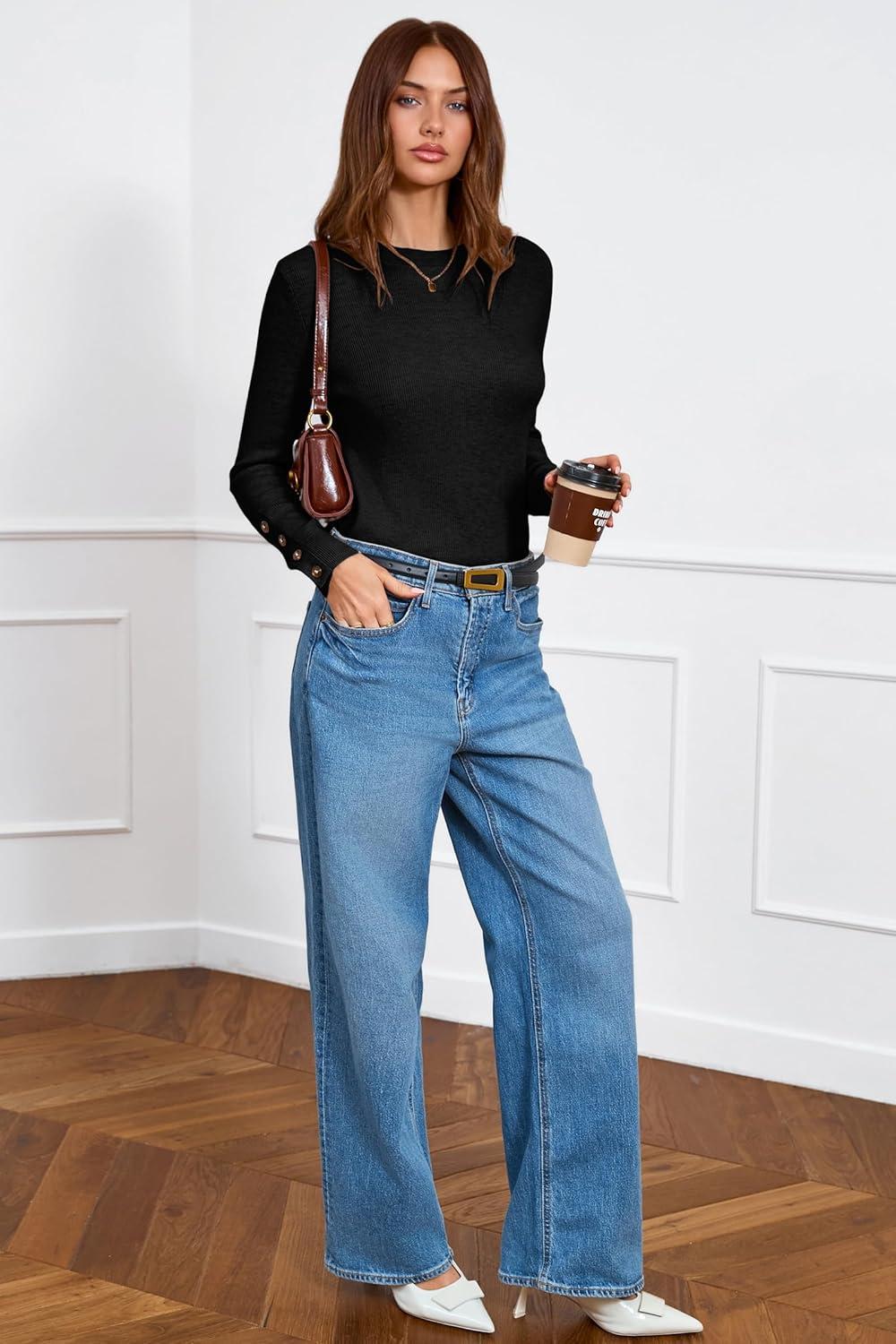 imageArachampampCloz Womens Wool Blend ButtonCuff Fall Fashion Casual SweatersBlack