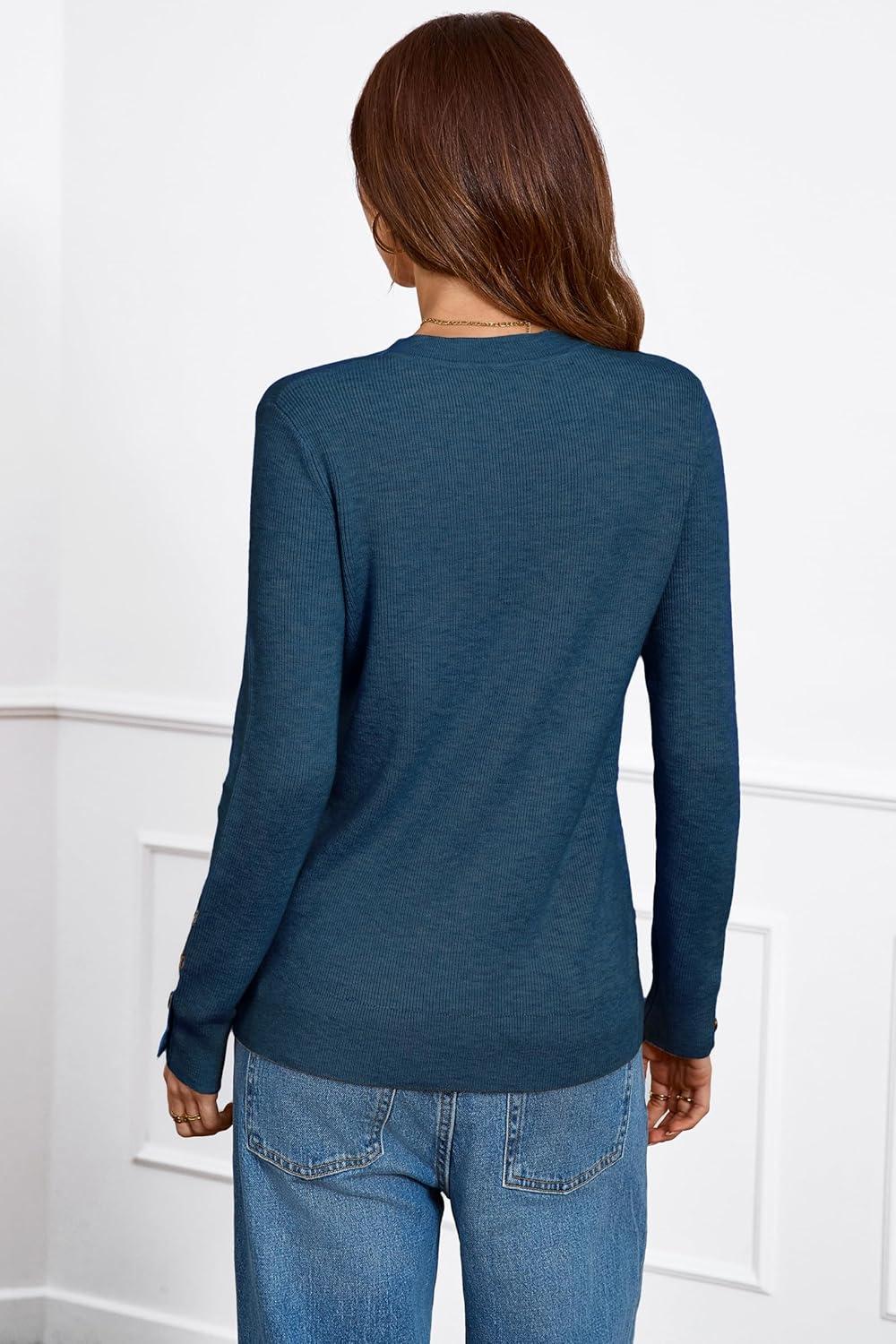 imageArachampampCloz Womens Wool Blend ButtonCuff Fall Fashion Casual SweatersDark Blue