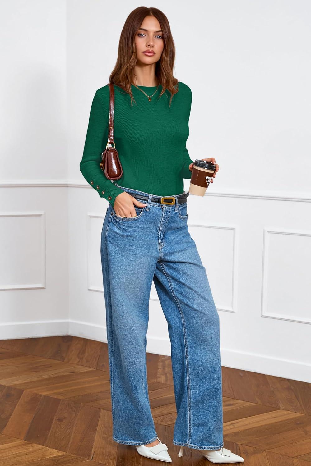 imageArachampampCloz Womens Wool Blend ButtonCuff Fall Fashion Casual SweatersDark Green