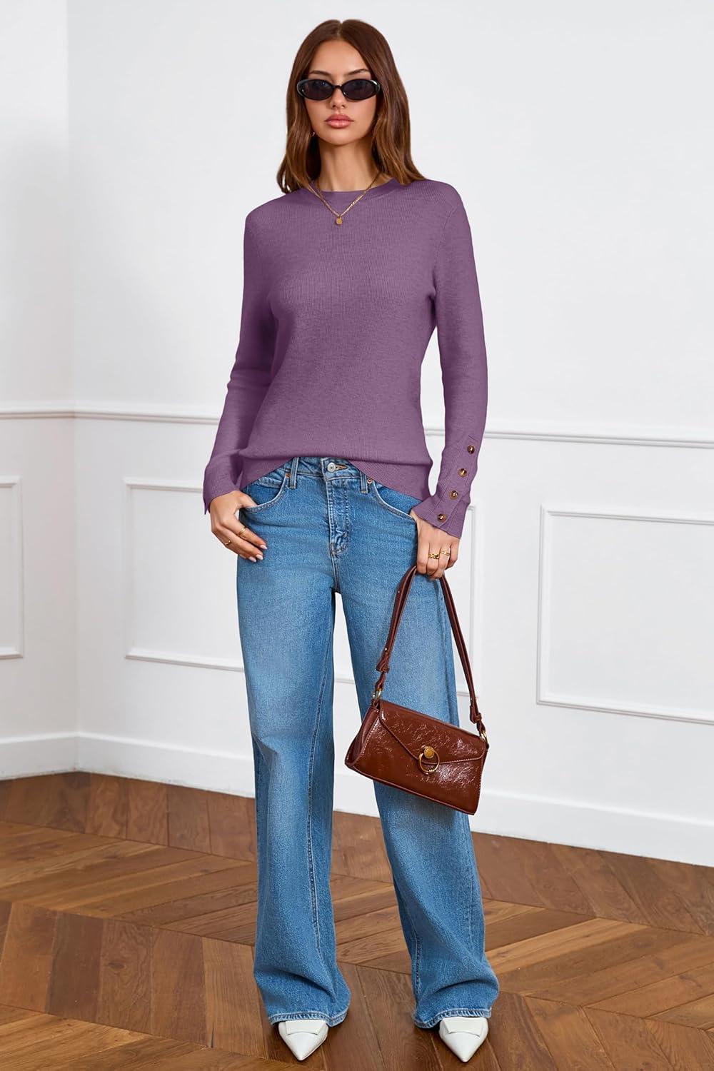 imageArachampampCloz Womens Wool Blend ButtonCuff Fall Fashion Casual SweatersPurple