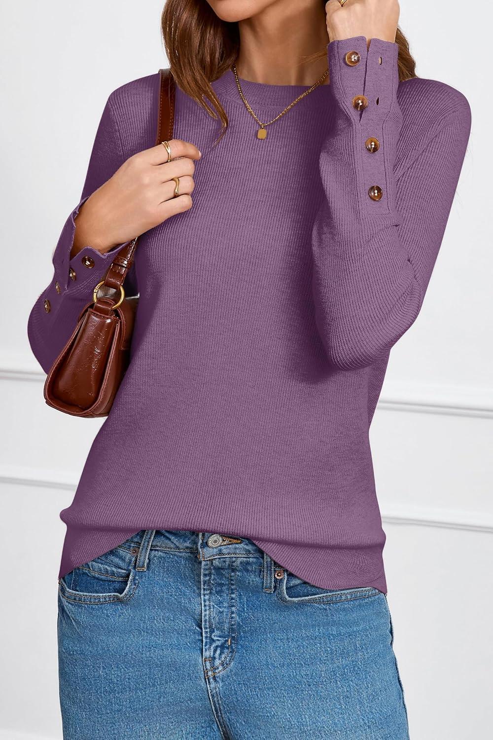 imageArachampampCloz Womens Wool Blend ButtonCuff Fall Fashion Casual SweatersPurple