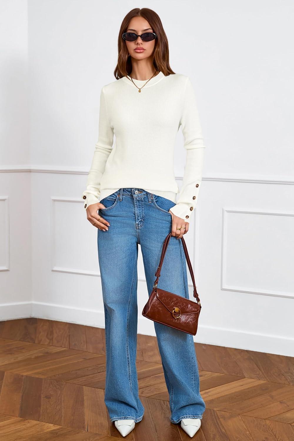 imageArachampampCloz Womens Wool Blend ButtonCuff Fall Fashion Casual SweatersWhite