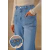 imageArachampampCloz Womens Stretchy Denim Adjustable Waist Buttons High Waisted Wide Leg Jeans 2025Light Blue