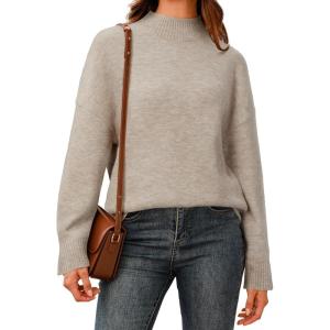 imageArachampampCloz Womens Wool Blend Soft Mock Neck Casual Oversized Fall SweaterCamel