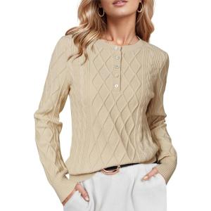 imageArachampampCloz Womens Comfy Cotton Blend Cable Knit Casual Sweaters 2025Apricot