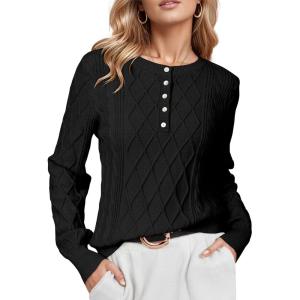 imageArachampampCloz Womens Comfy Cotton Blend Cable Knit Casual Sweaters 2025Black