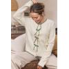 imageArachampampCloz Womens Bow Sweaters Fall Color Block Casual Cardigan Sweaters 2025Offwhiteavocado Green