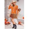 imageArachampampCloz Womens Bow Sweaters Fall Color Block Casual Cardigan Sweaters 2025Orangewhite