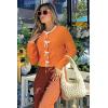 imageArachampampCloz Womens Bow Sweaters Fall Color Block Casual Cardigan Sweaters 2025Orangewhite