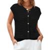 imageArachampampCloz Women Cap Sleeve Sweater Vest 2025 Summer Crochet Button Down Knit Cardigan Loose Business Casual Tops TrendyBlack