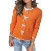 imageArachampampCloz Womens Bow Sweaters Fall Color Block Casual Cardigan Sweaters 2025Orangewhite