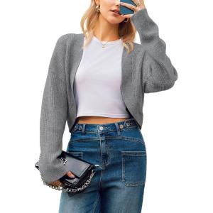 imageArachampampCloz Womens Wool Blend Cardigan Winter Cropped Bolero Shrug Sweaters 2025Gray