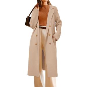 imageArachampampCloz Womens Wool Blend Double Breasted Winter Outfits Long Cardigan Sweater Coat 2025Khaki Apricot